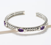 JAI Sterling Silver 1.70ct Amethyst Gemstone & Heart Cuff, 6-3/4"